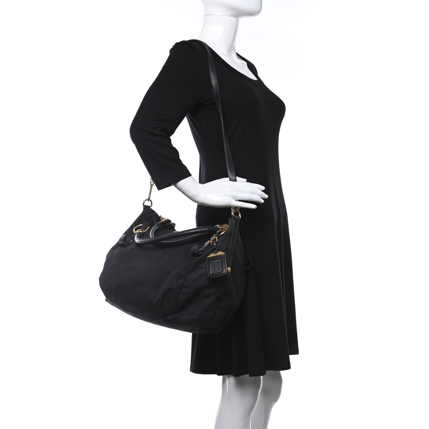 Prada Tessuto Nylon Soft Calfskin Tote Black 2 of 23