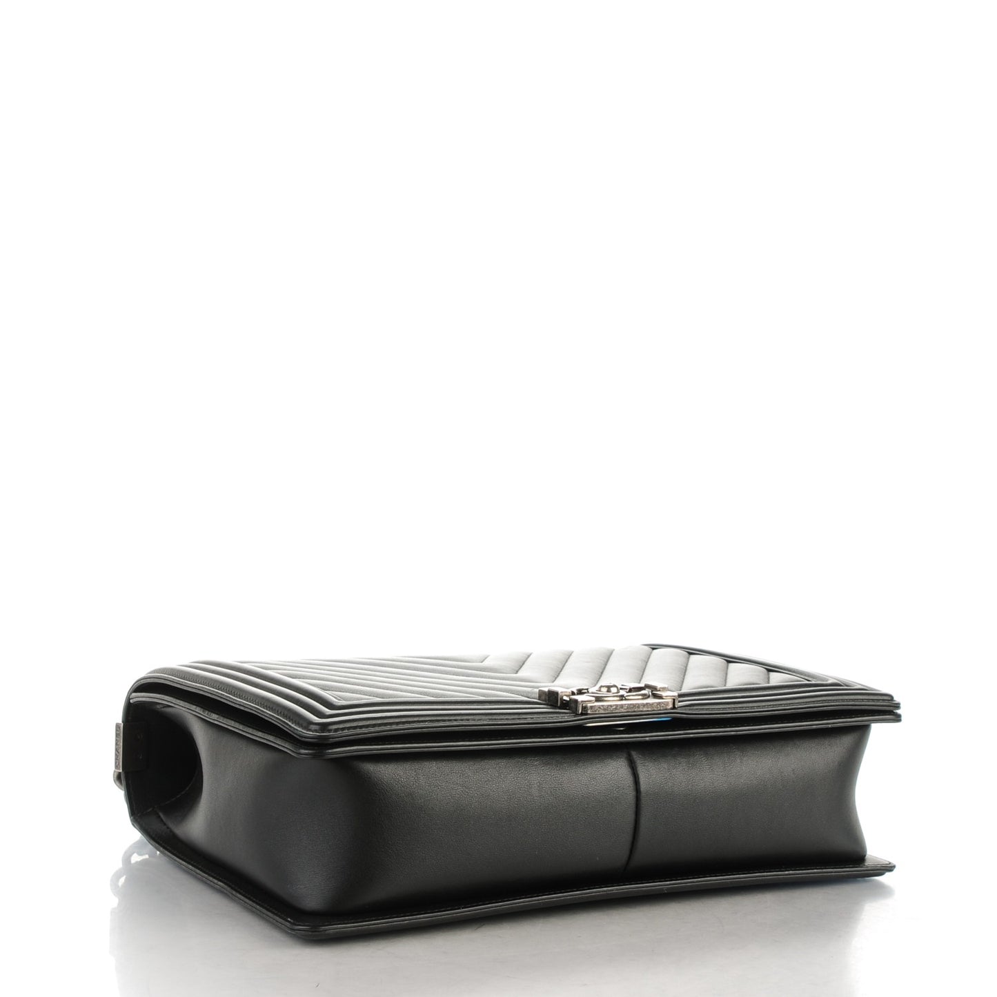 Calfskin Chevron Quilted Large Boy Flap Black