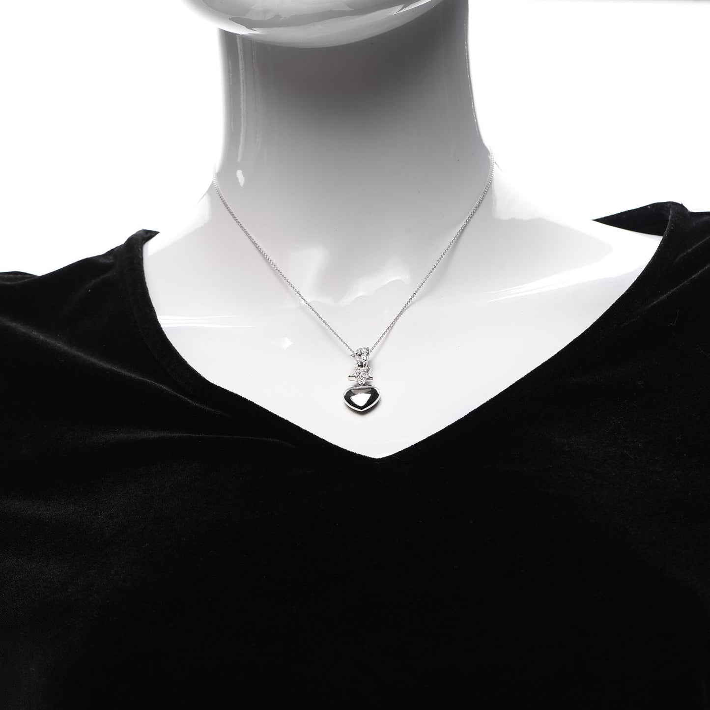 18K White Gold Diamond Shooting Star Comete Heart Pendant Necklace