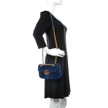 Gucci Velvet Matelasse Mini GG Marmont Shoulder Bag Cobalt Blue 2 of 10