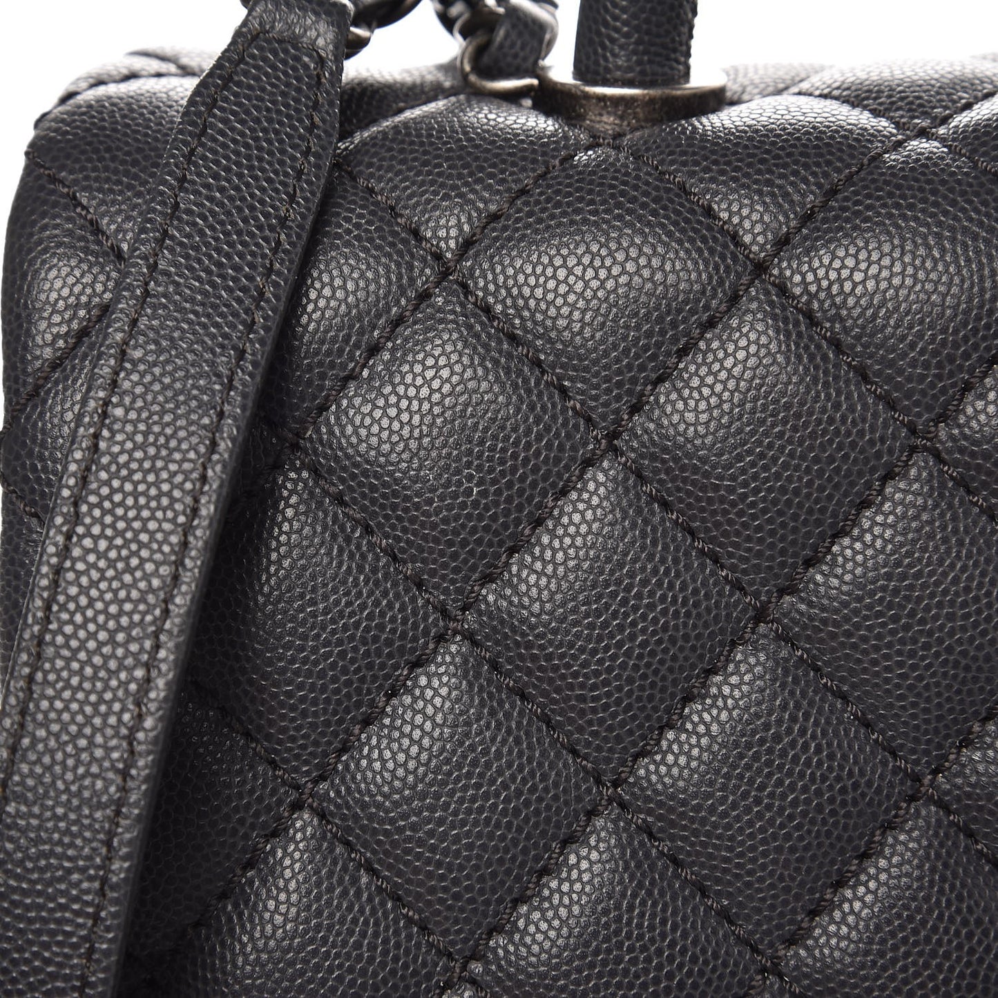 Caviar Quilted Large Coco Handle Flap Grey