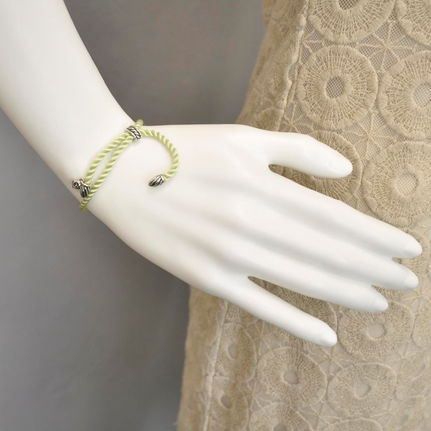 David Yurman Sterling Silver and Silk Cord Bracelet Green 2 of 6