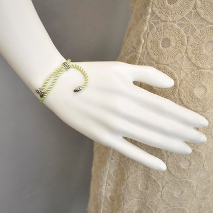 David Yurman Sterling Silver and Silk Cord Bracelet Green 2 of 6