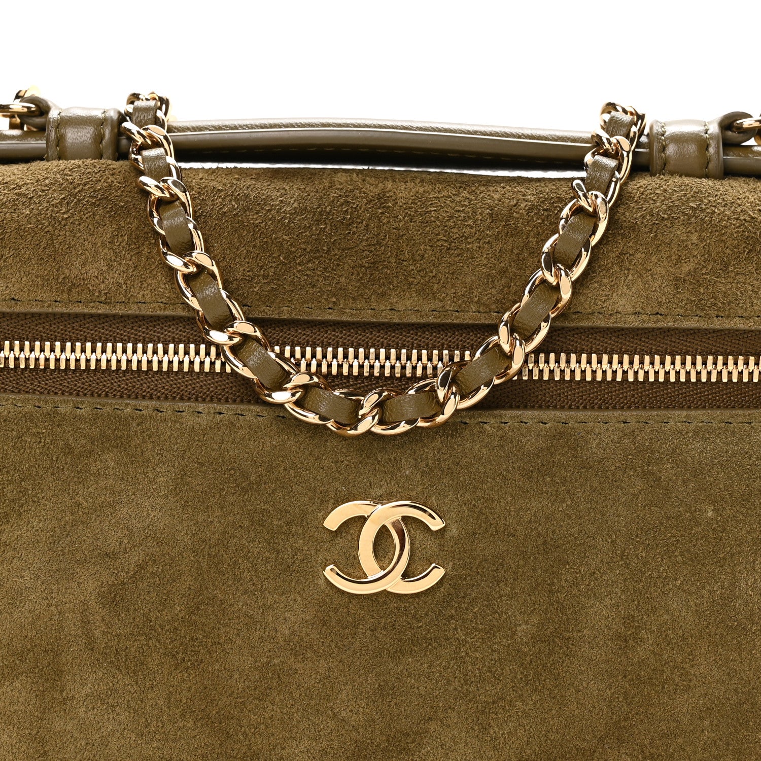 Chanel Suede Calfskin Top Handle Slim Vanity Case With Chain Dark Khaki 8 of 11
