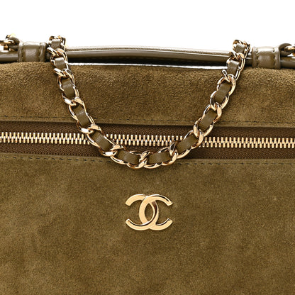 Chanel Suede Calfskin Top Handle Slim Vanity Case With Chain Dark Khaki 8 of 11