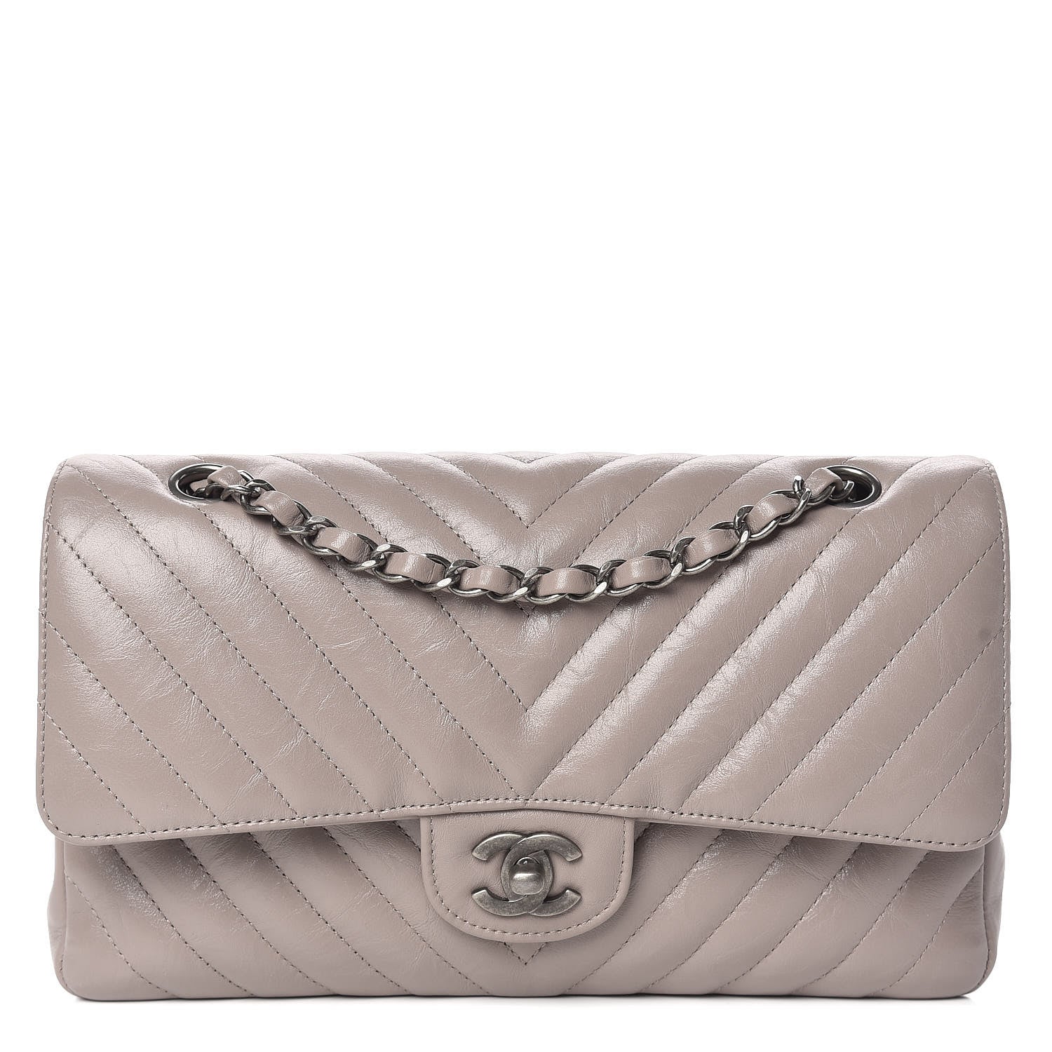 Chanel Iridescent Calfskin Chevron Quilted Medium Double Flap Grey 1 of 11