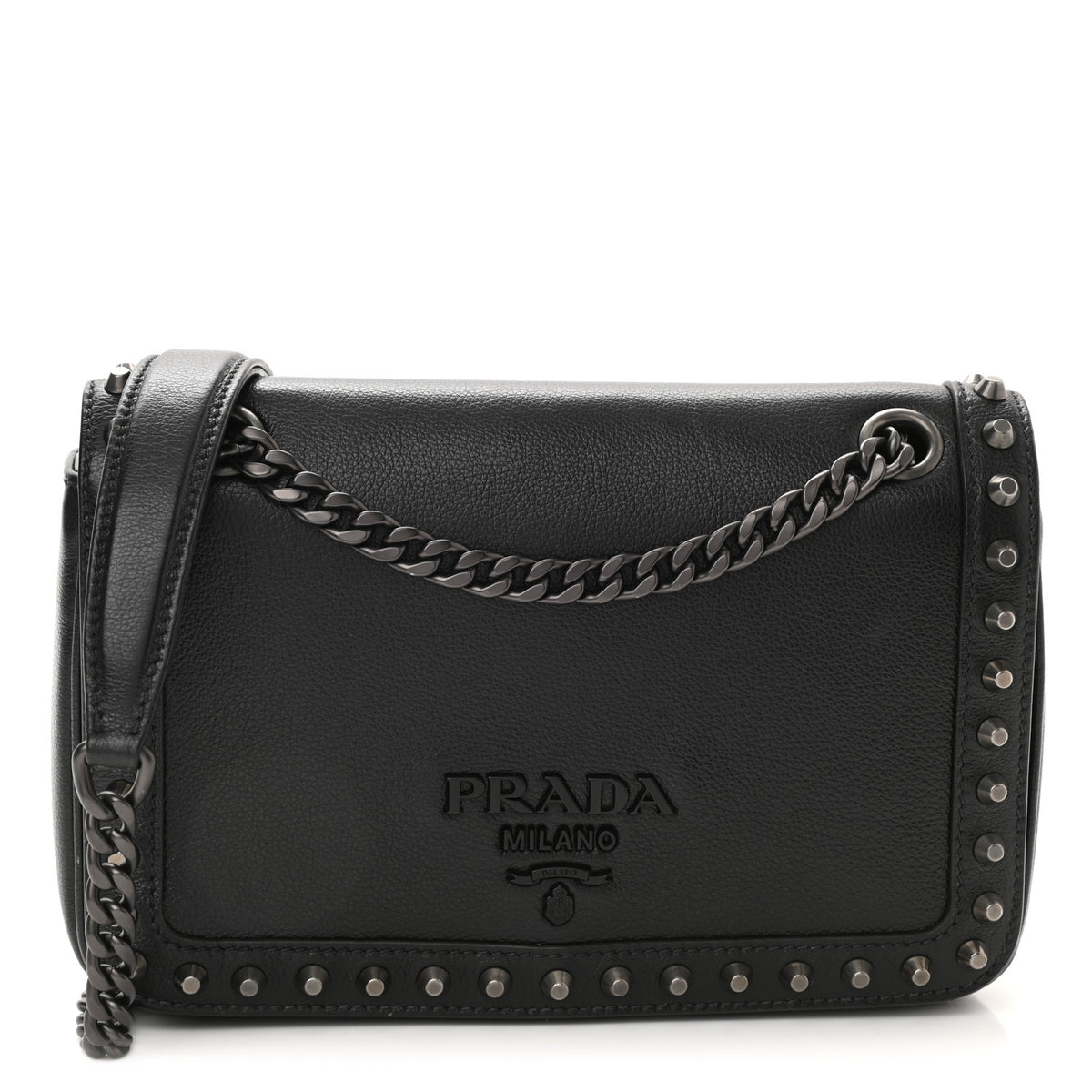 Glace Calfskin Studded Crossbody Black