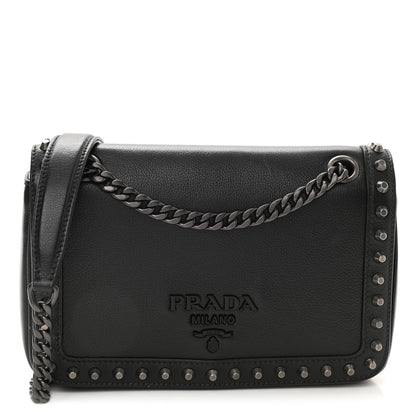 Prada Glace Calfskin Studded Crossbody Black 1 of 7