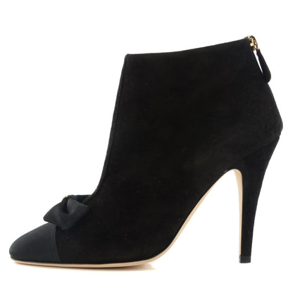Chanel Suede Grosgrain Cap Toe CC Bow Ankle Boots 39 Black 1 of 9