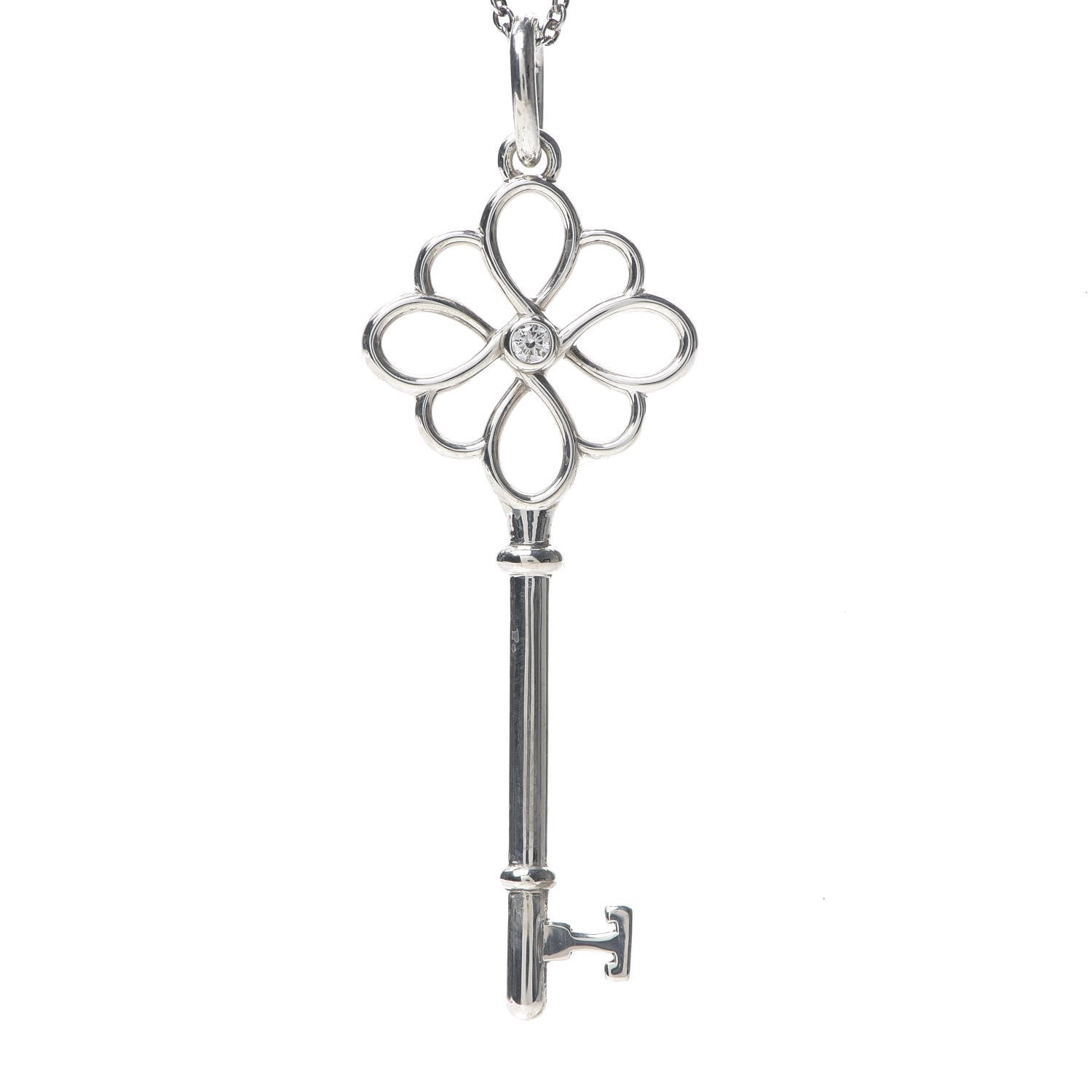 Tiffany Sterling Silver Diamond Knot Key Pendant Necklace 3 of 6