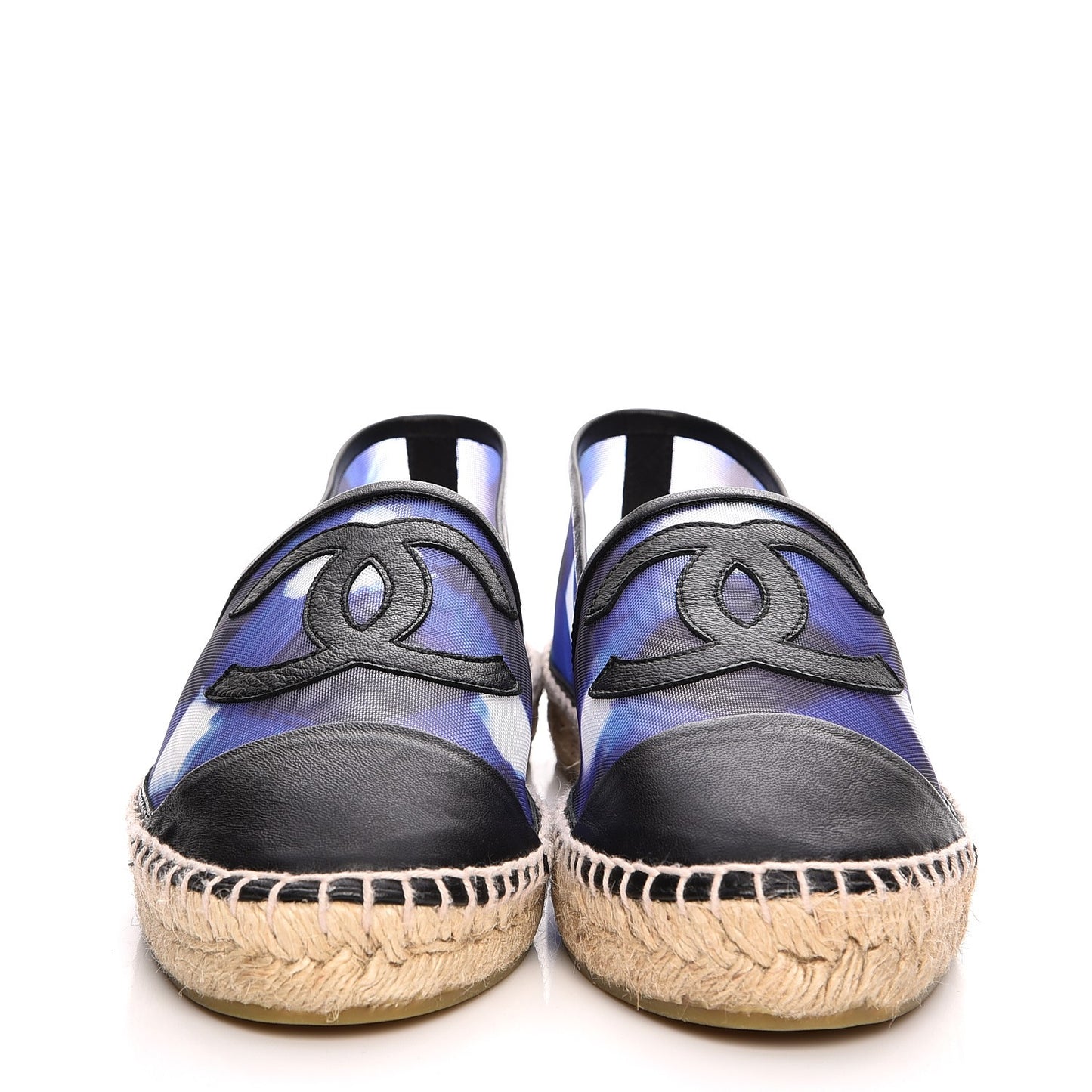 Mesh Lambskin Check Print CC Espadrilles 39 Blue Black White