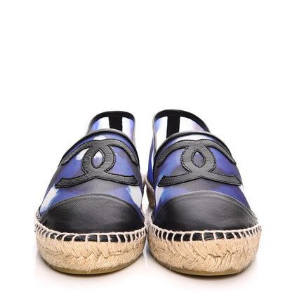 Chanel Mesh Lambskin Check Print CC Espadrilles 39 Blue Black White 2 of 8