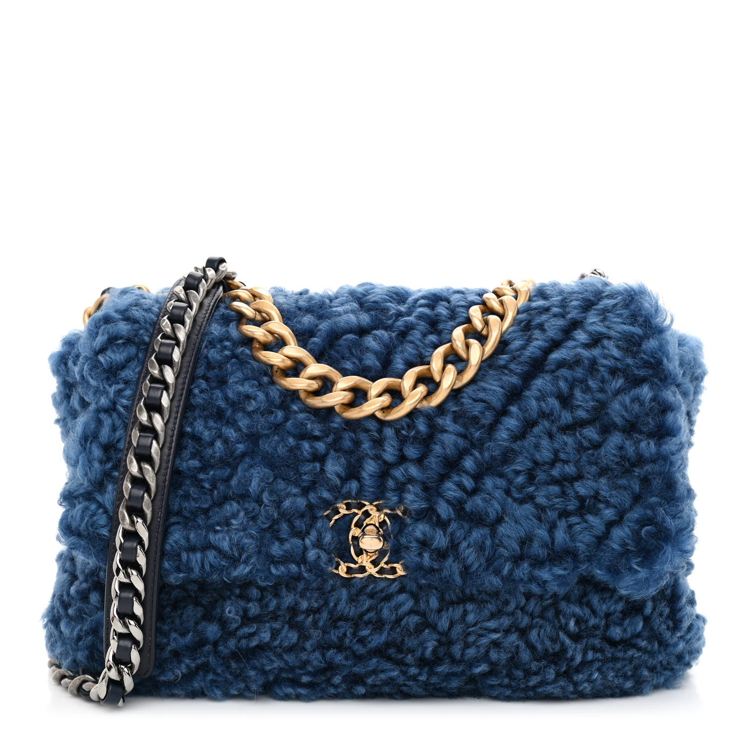 Chanel Shearling Sheepskin Medium Chanel 19 Flap Blue 1 of 12