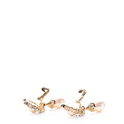 Christian Dior Pearl Crystal Drop Clip On Earrings Gold 3 of 5