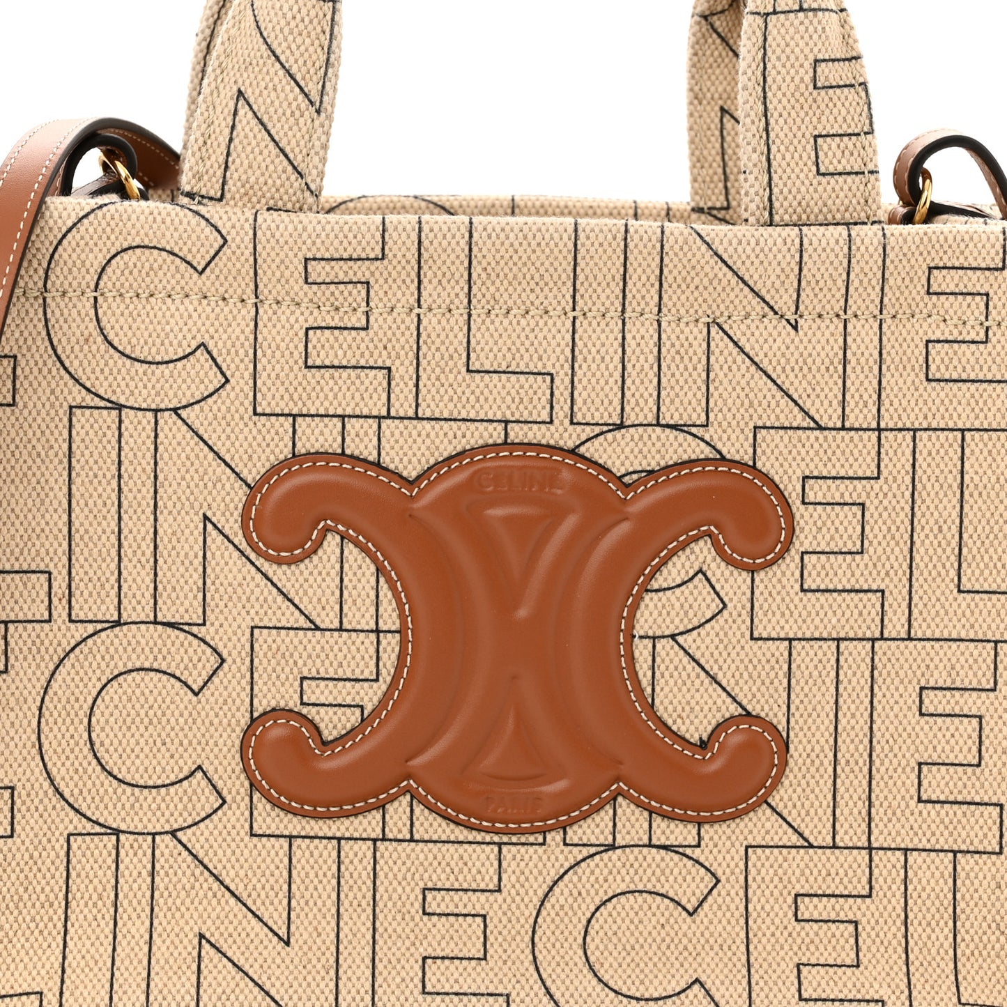 Canvas Calfskin All Over Print Small Cabas Thais Natural Tan