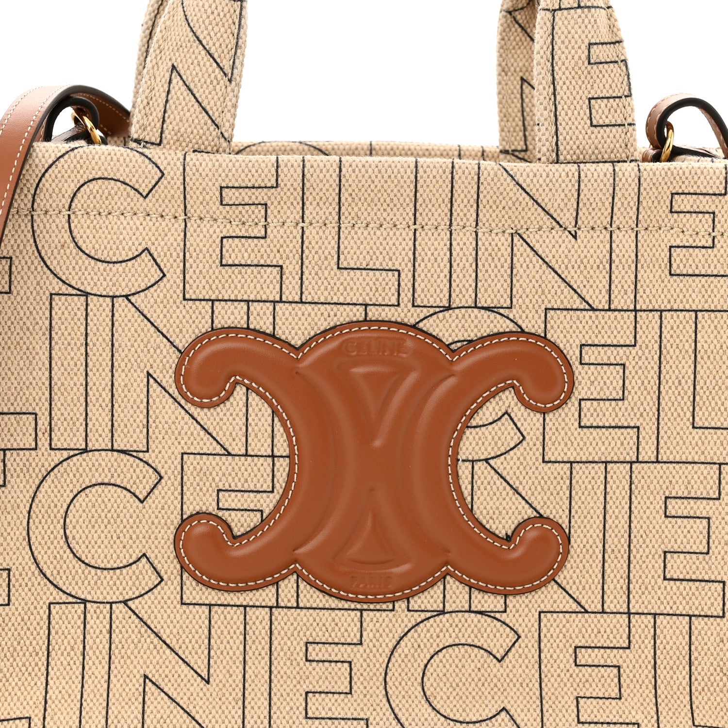 Celine Canvas Calfskin All Over Print Small Cabas Thais Natural Tan 7 of 10