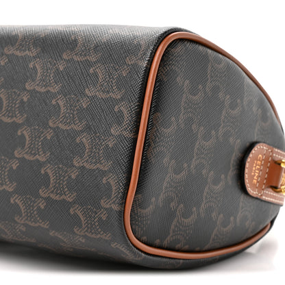 Celine Triomphe Canvas Calfskin Small Boston Bag Tan 8 of 10