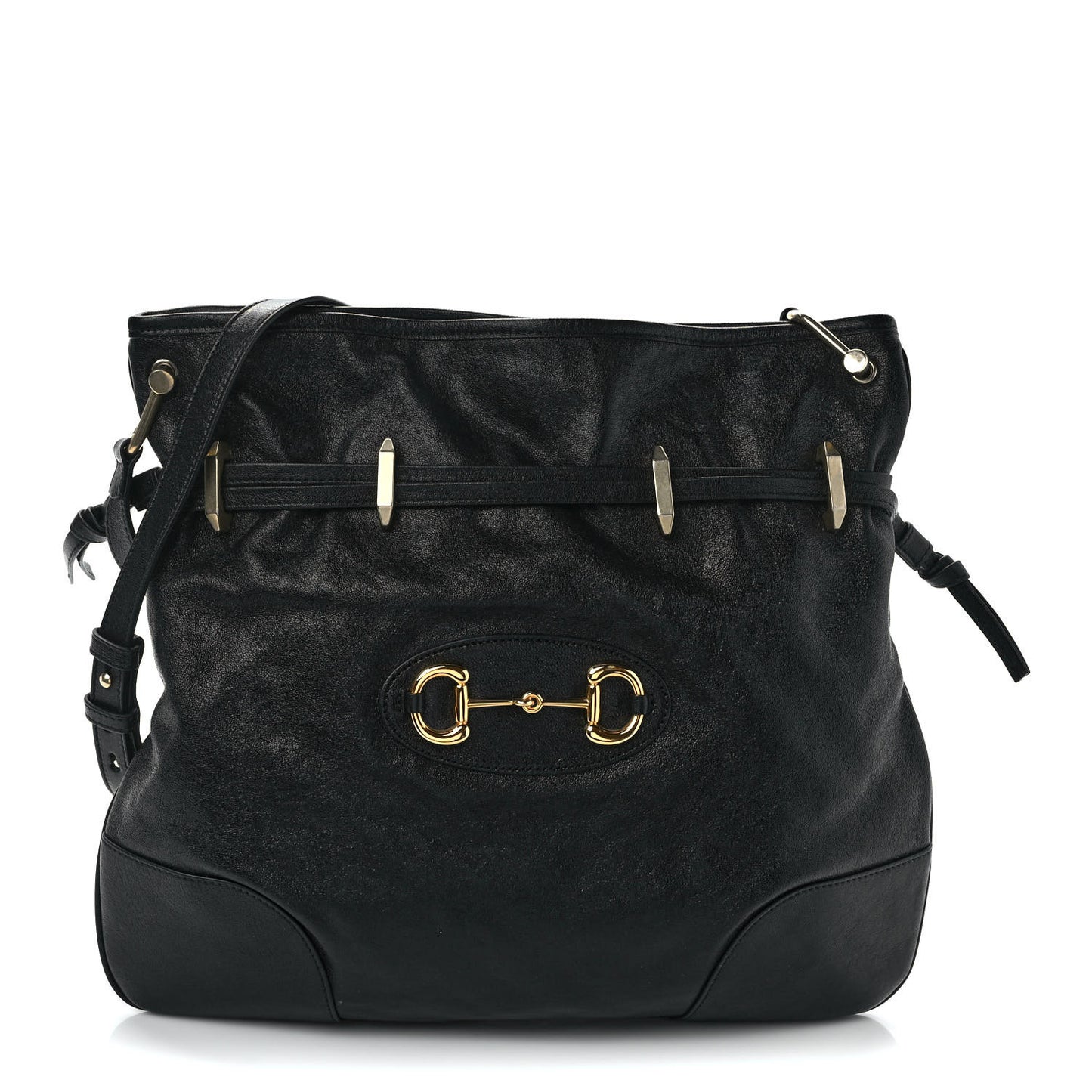 Sakai Calfskin Horsebit 1955 Cinch Top Messenger Bag Black