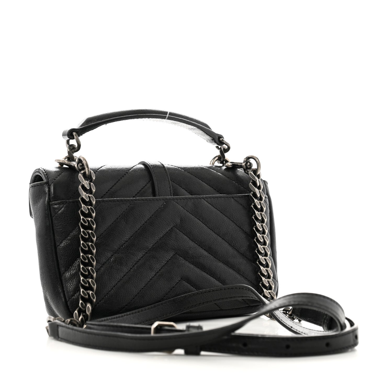 Sheepskin Matelasse Chevron Monogram College Chain Wallet Black