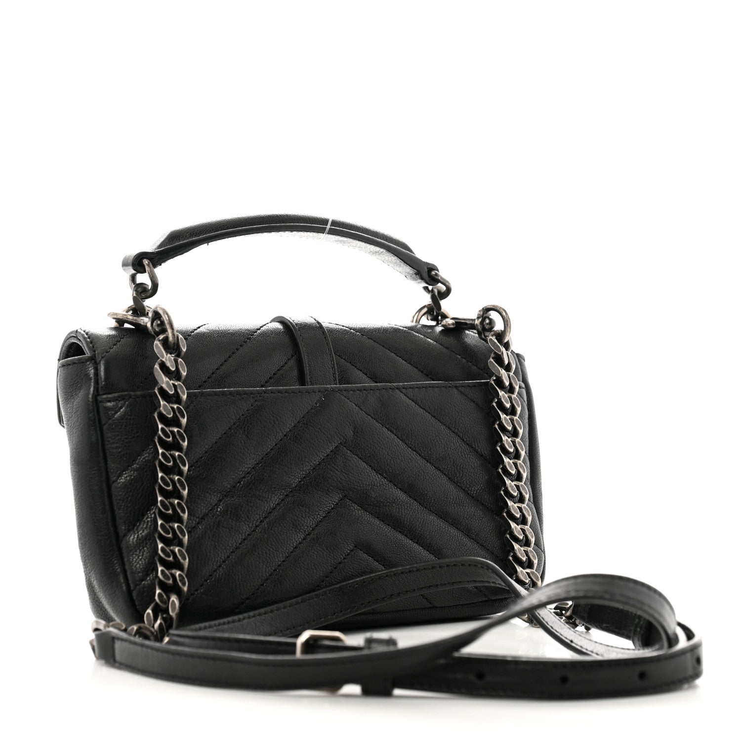 Saint Laurent Sheepskin Matelasse Chevron Monogram College Chain Wallet Black 3 of 12