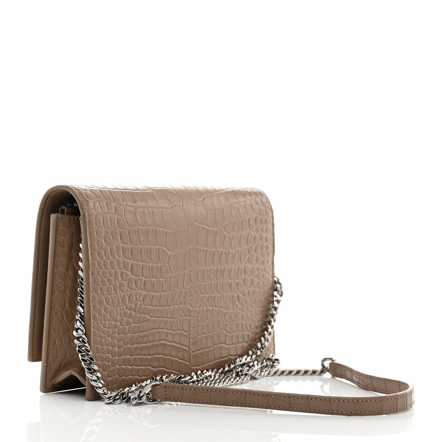Calfskin Crocodile Embossed Kate Monogram Tassel Chain Wallet  Dark Beige
