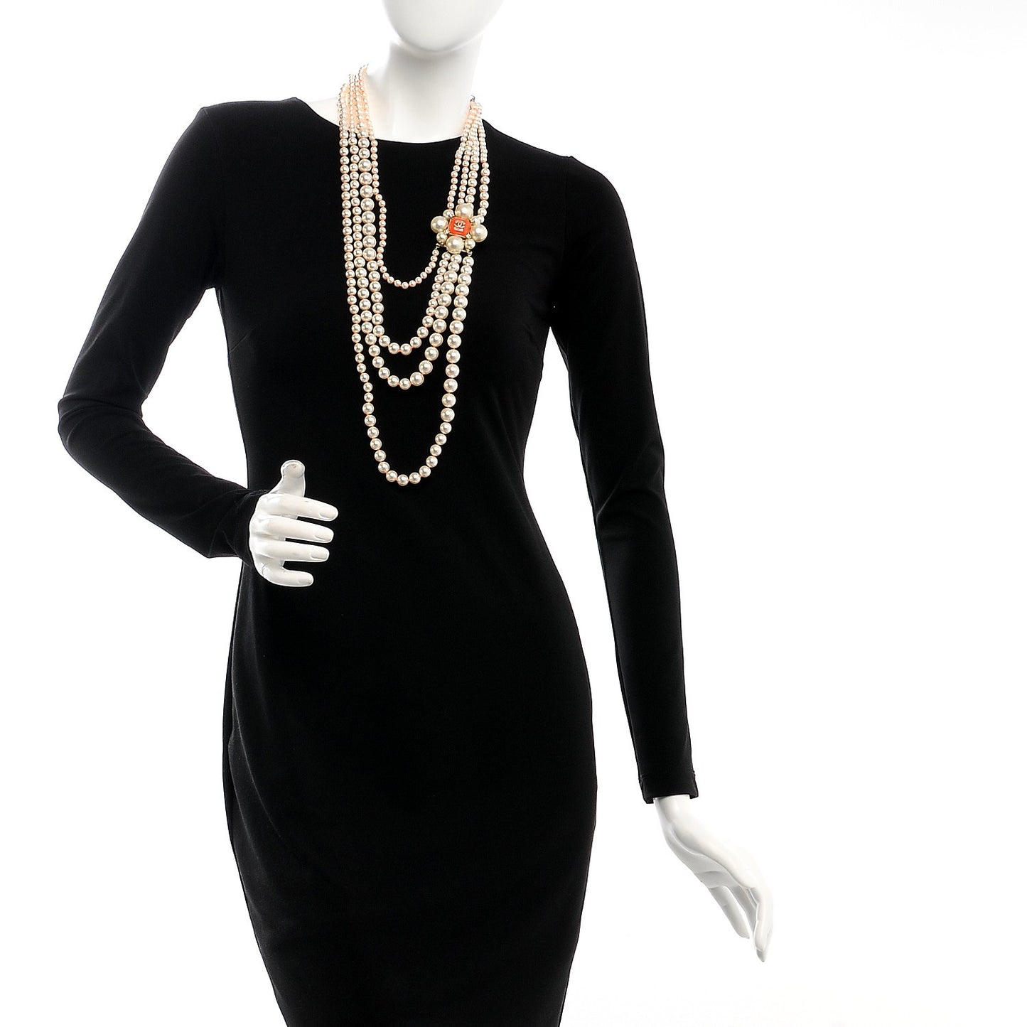 Pearl Crystal Gripoix CC Multi Strand Necklace Orange Gold
