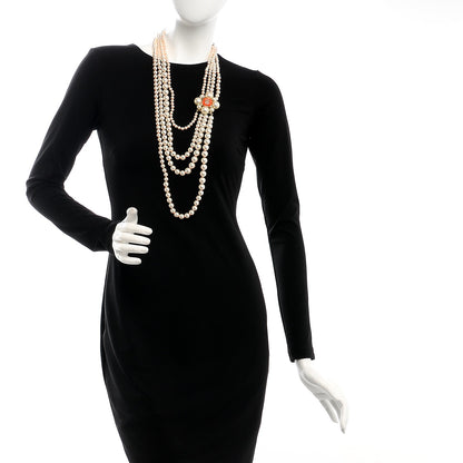 Chanel Pearl Crystal Gripoix CC Multi Strand Necklace Orange Gold 2 of 7