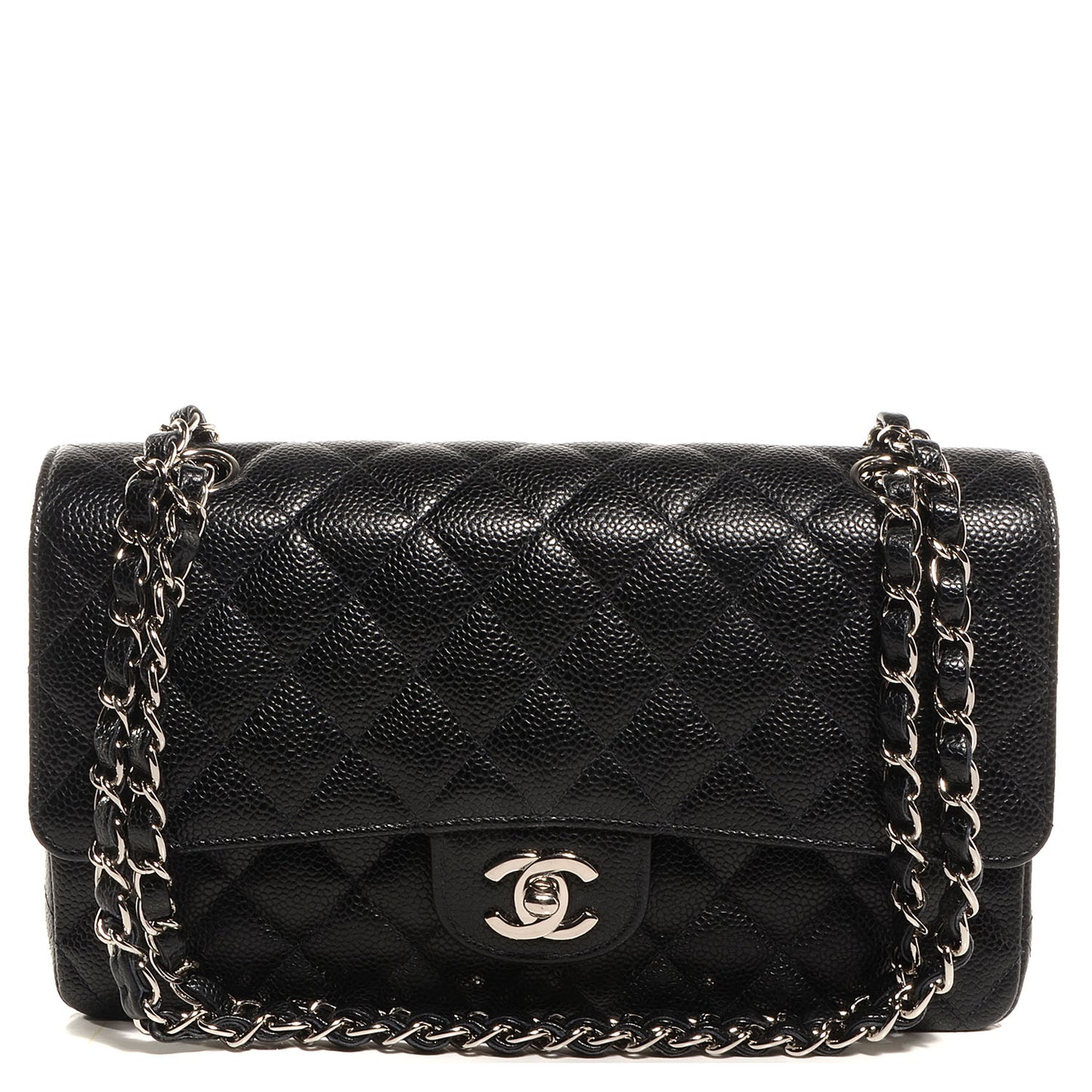 Caviar Quilted Medium Double Flap Black