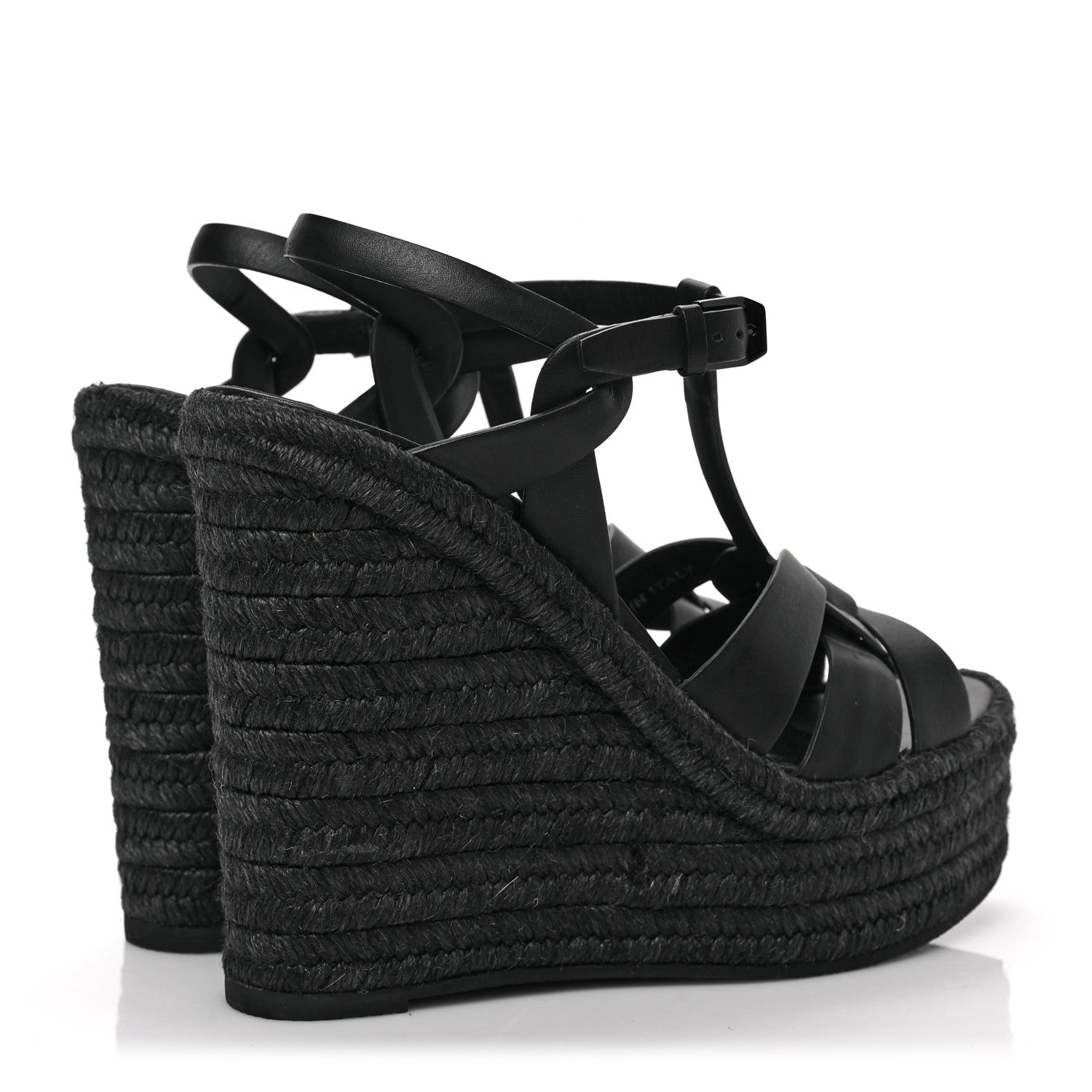 Saint Laurent Calfskin Tribute 95 Platform Espadrille Wedge Sandals 37 Black 4 of 6
