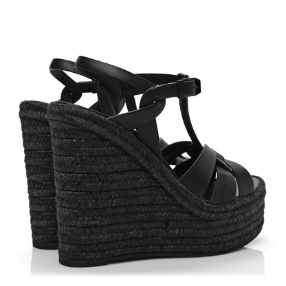 Saint Laurent Calfskin Tribute 95 Platform Espadrille Wedge Sandals 37 Black 4 of 6