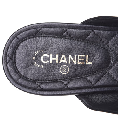 Chanel Lambskin Pearl Bow CC Flat Sandals 37.5 Black 9 of 11