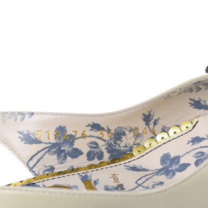 Gucci Malaga Kid Web Bow Jane Low Heel Slingback Pumps 36 Off White 8 of 11