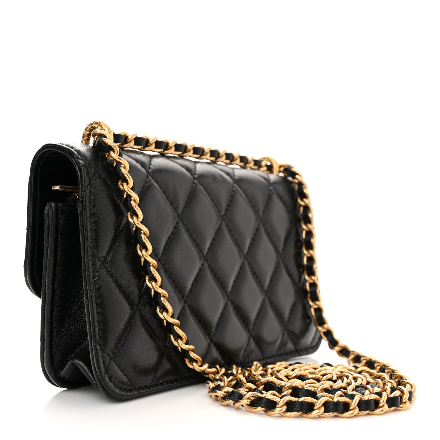 Chanel Lambskin Quilted Dynasty Flap Phone Holder With Chain Black 3 of 11