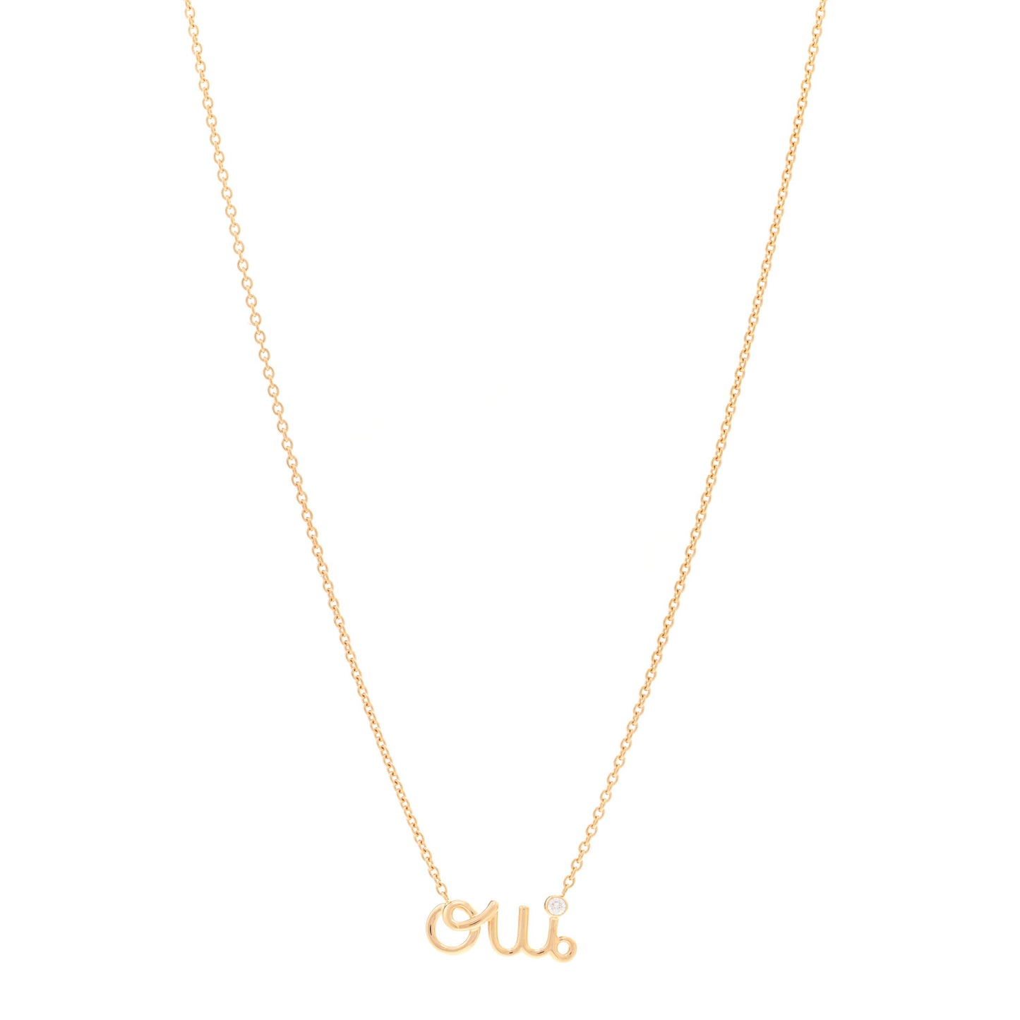 18K Yellow Gold Diamond Oui Pendant Necklace