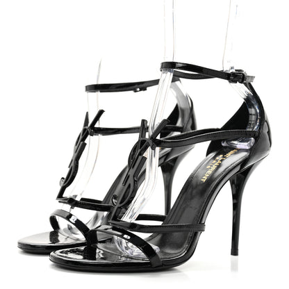 Saint Laurent Patent Cassandra Ankle Strap Sandals 37.5 Black 3 of 10