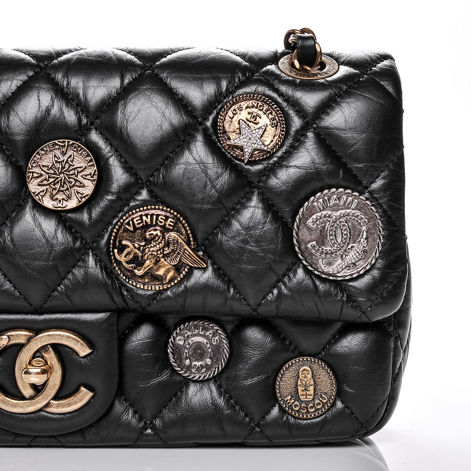 Chanel Aged Calfskin Quilted Medium Medallion Flap Black 9 of 9