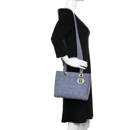 Christian Dior Canvas Embroidered Cannage Medium Lady D-Lite Blue 2 of 12
