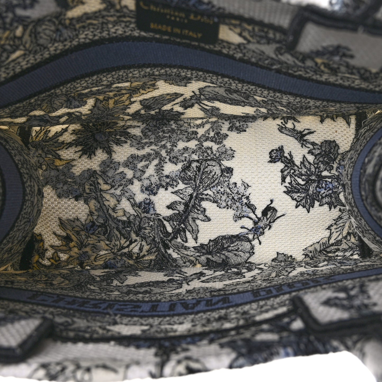 Canvas Embroidered Chardons Toile De Jouy Small Book Tote White Blue