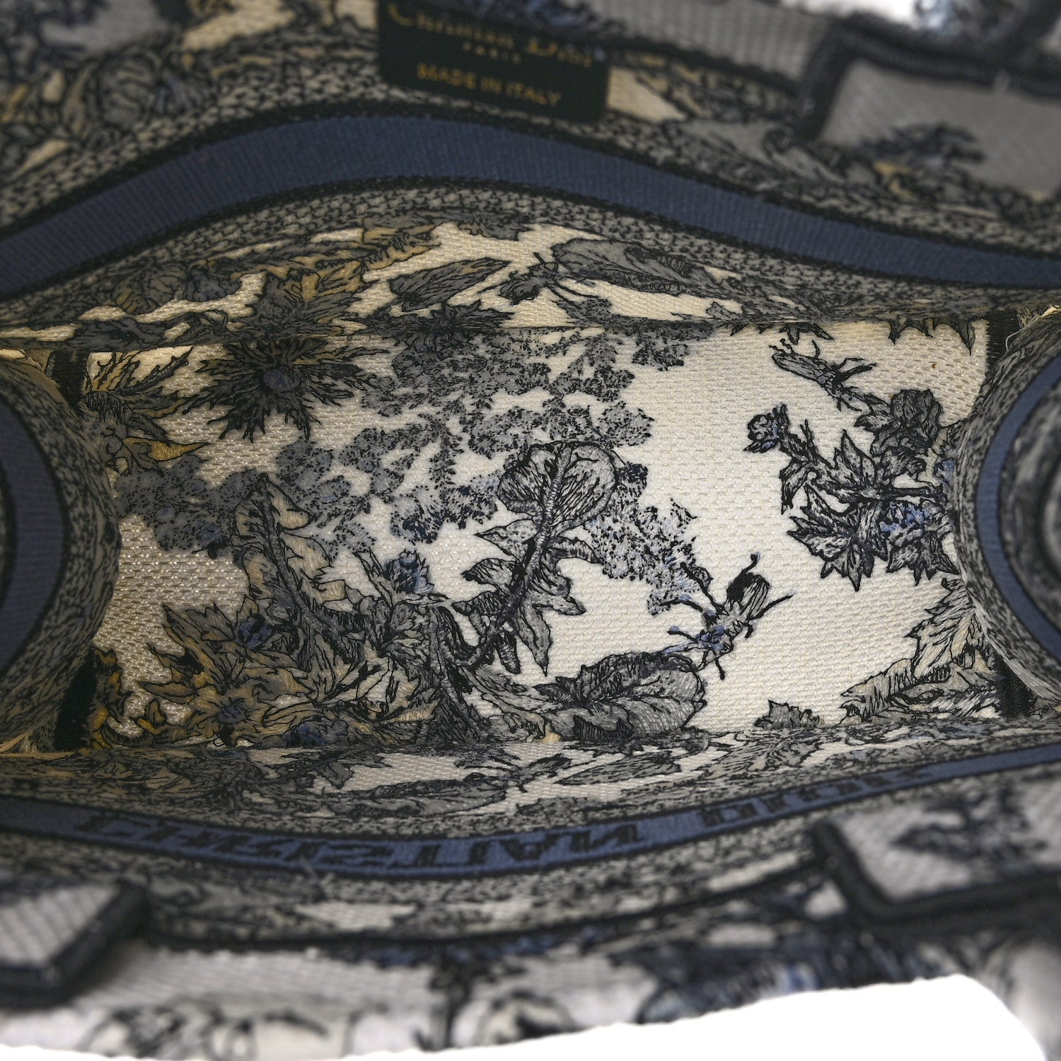 Christian Dior Canvas Embroidered Chardons Toile De Jouy Small Book Tote White Blue 5 of 10