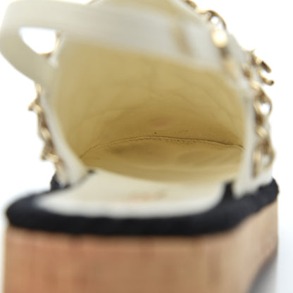 Chanel Lambskin Calfskin Cap Toe Chain Mules Sandals 38 Ivory Black 23 of 25