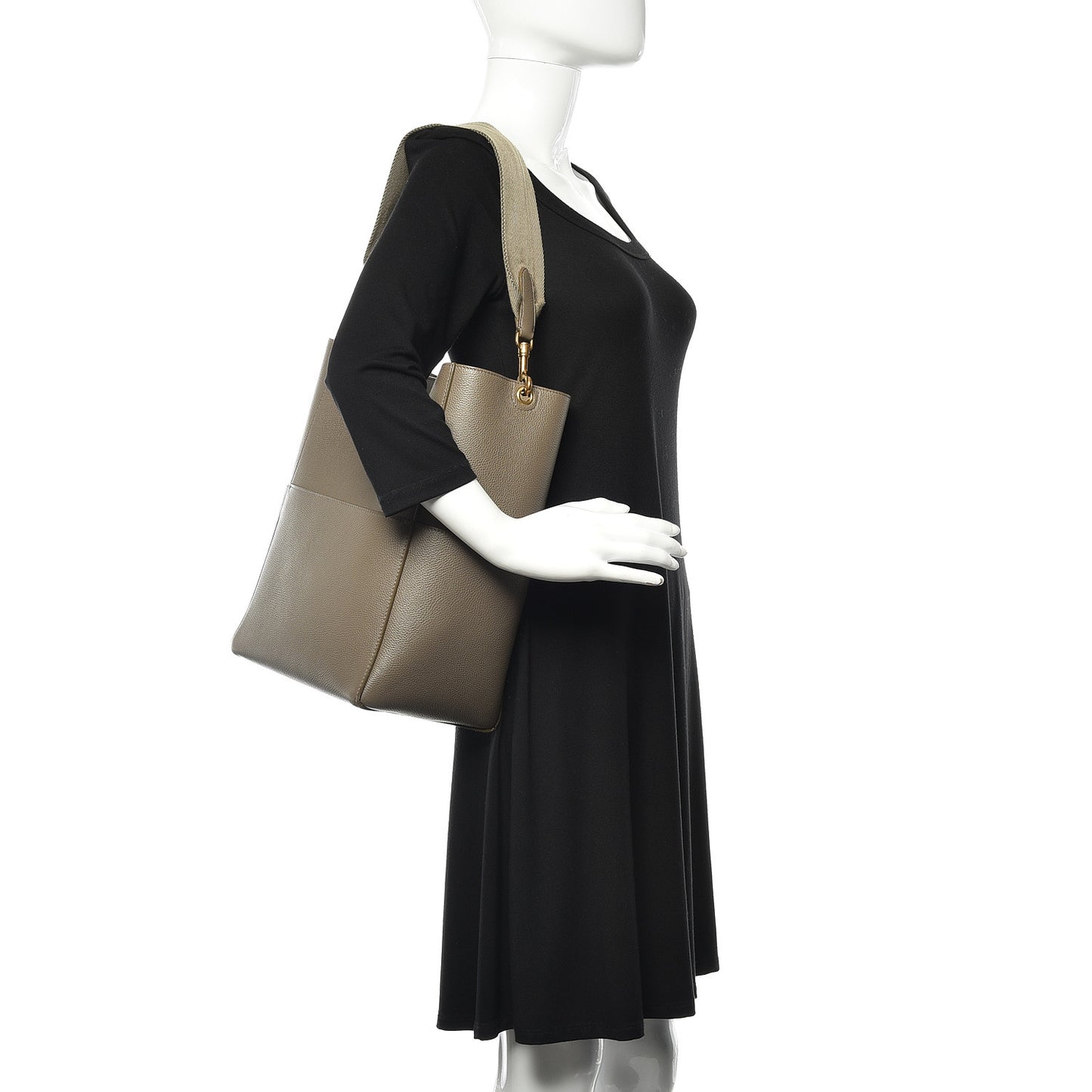 Soft Grained Calfskin Sangle Bucket Bag Taupe