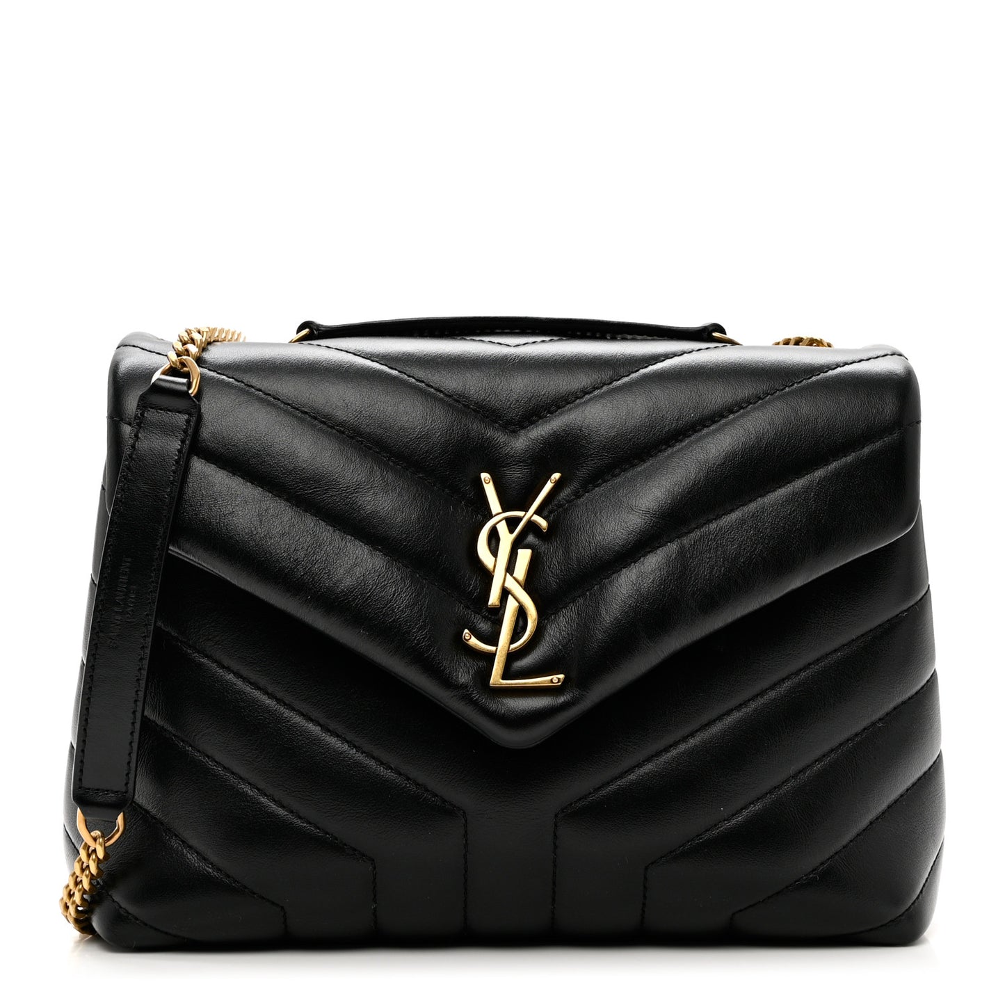 Calfskin Y Quilted Monogram Small Loulou Chain Satchel Black