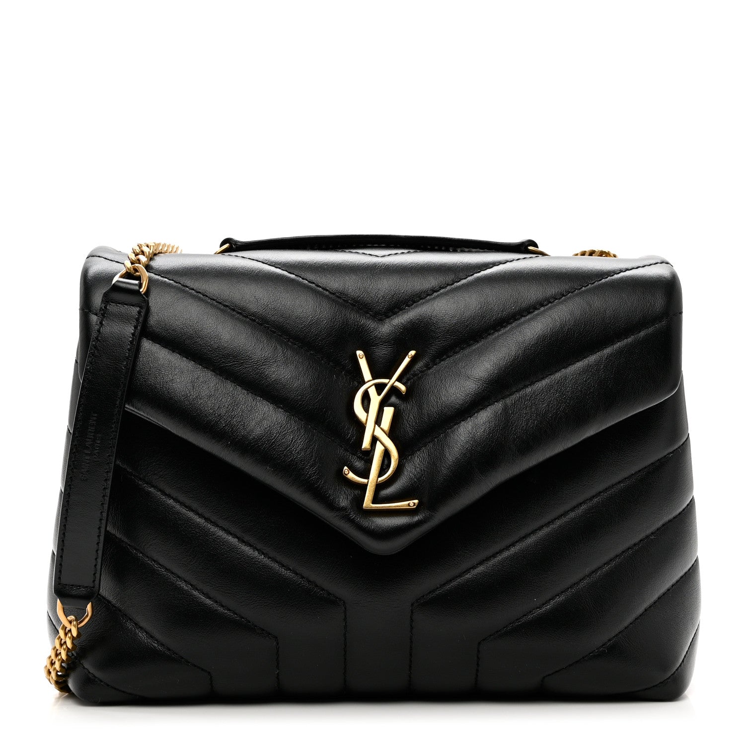 Saint Laurent Calfskin Y Quilted Monogram Small Loulou Chain Satchel Black 1 of 9