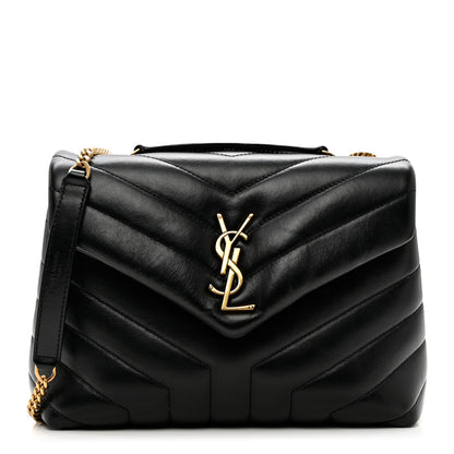 Saint Laurent Calfskin Y Quilted Monogram Small Loulou Chain Satchel Black 1 of 9