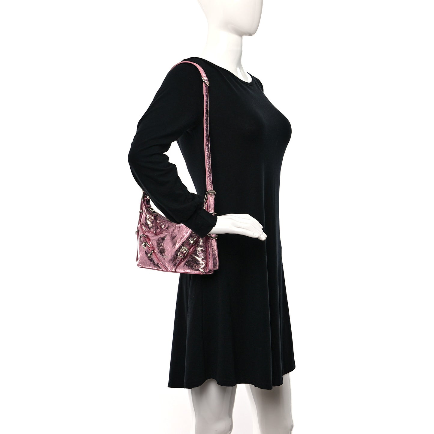 Metallic Calfskin Mini Voyou Bag Silk Pink