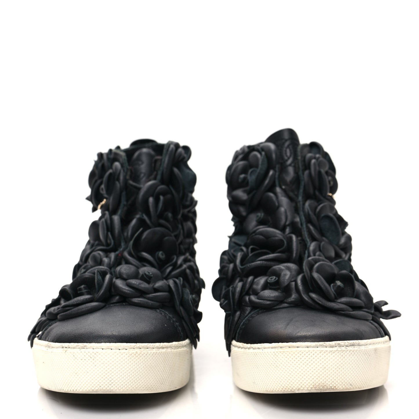 Calfskin Camellia High Top Sneakers 37 Black
