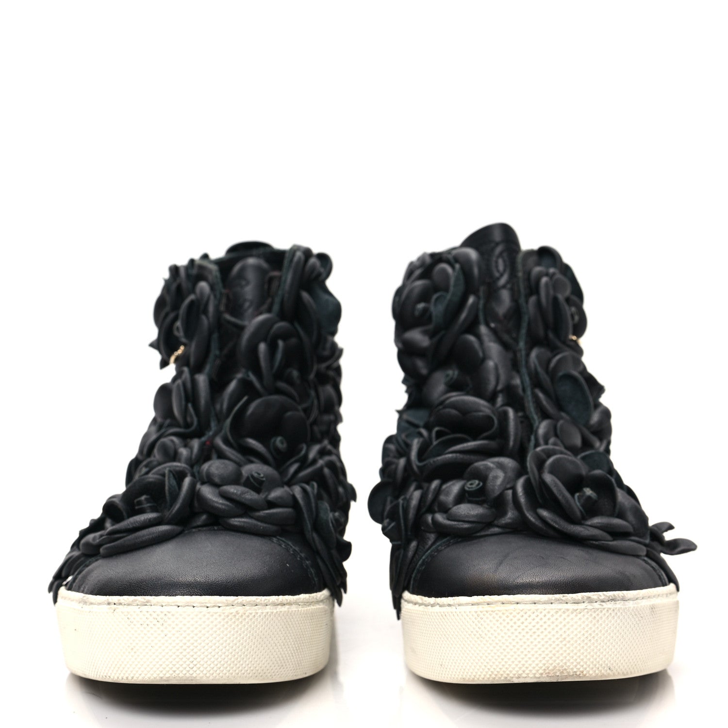 Chanel Calfskin Camellia High Top Sneakers 37 Black 2 of 7