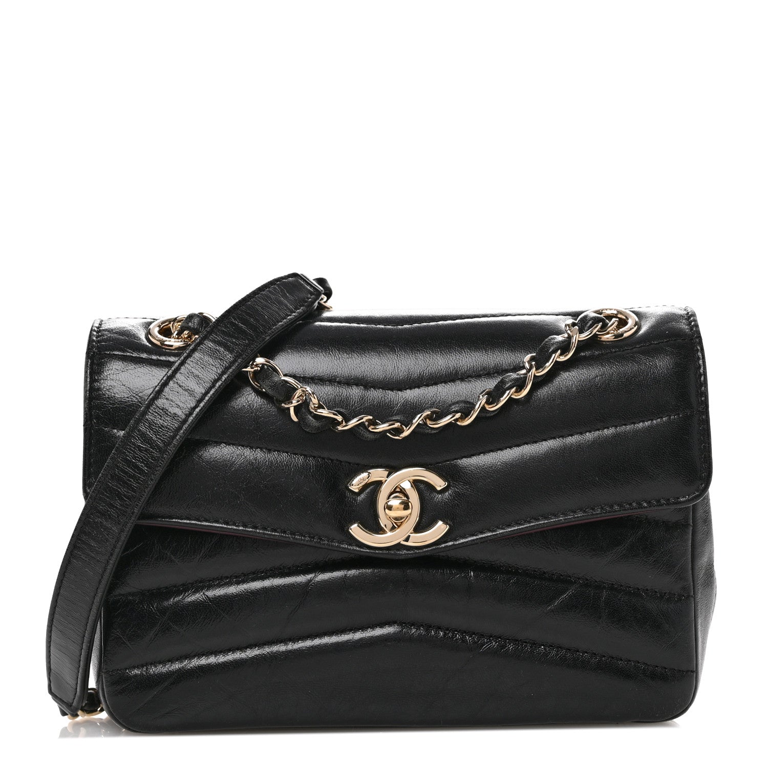 Chanel Shiny Lambskin Quilted Small Chevron Miroir Black 1 of 12