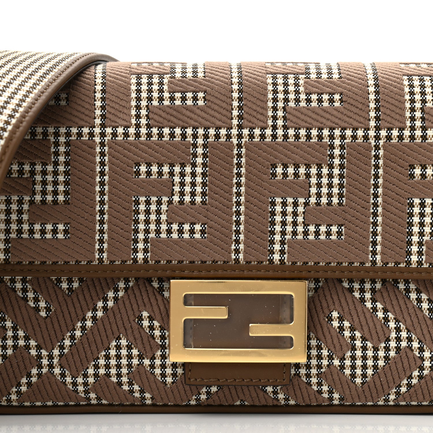 Fendi Wool Vitello King Houndstooth FF Embroidered Baguette Beige Moro 7 of 9