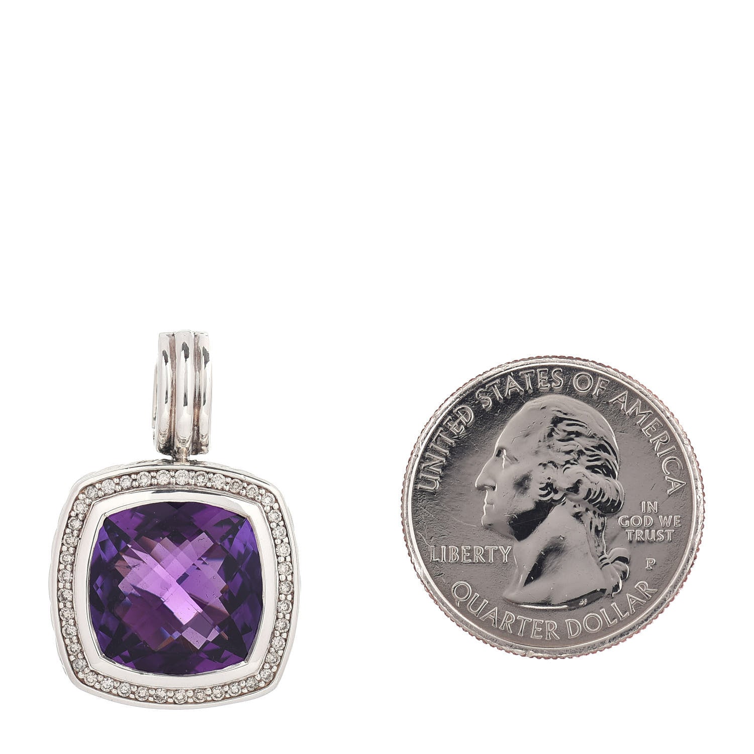 David Yurman Sterling Silver Diamond Amethyst 14mm Albion Enhancer Pendant 2 of 3
